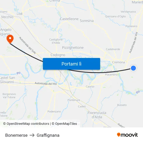 Bonemerse to Graffignana map