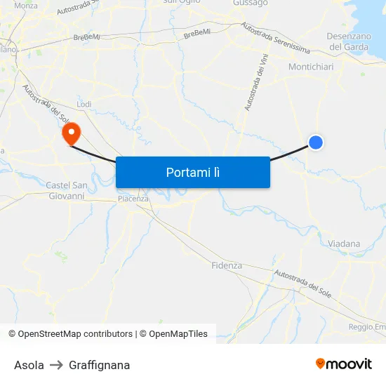 Asola to Graffignana map