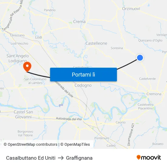Casalbuttano Ed Uniti to Graffignana map