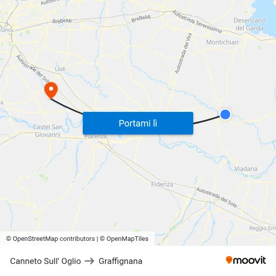 Canneto Sull' Oglio to Graffignana map