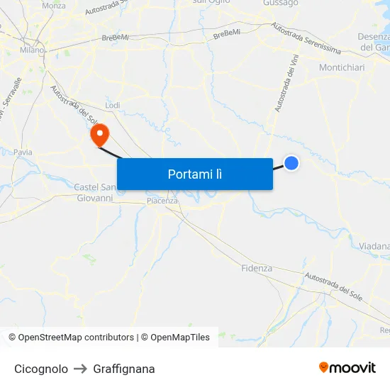 Cicognolo to Graffignana map