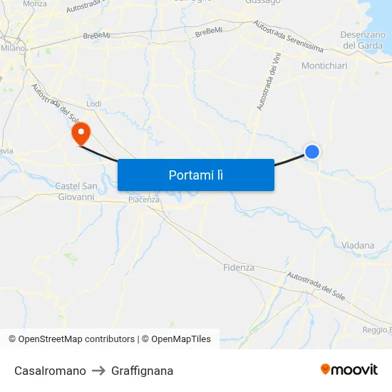 Casalromano to Graffignana map