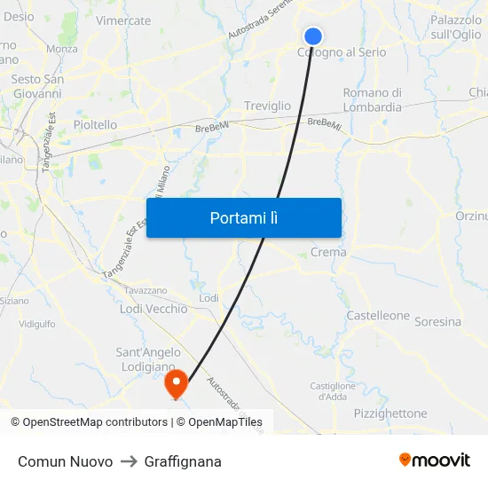 Comun Nuovo to Graffignana map