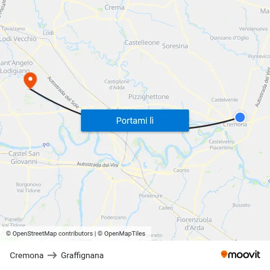 Cremona to Graffignana map