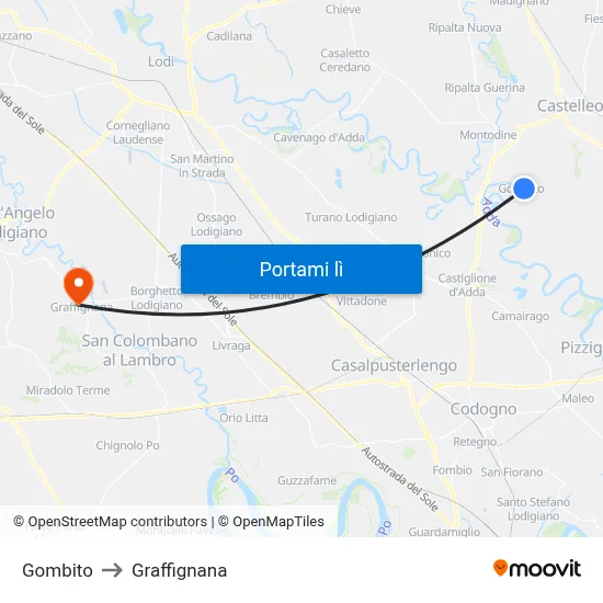 Gombito to Graffignana map