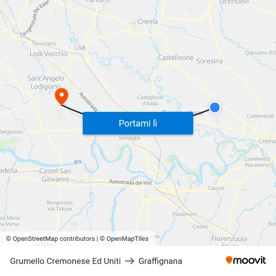 Grumello Cremonese Ed Uniti to Graffignana map
