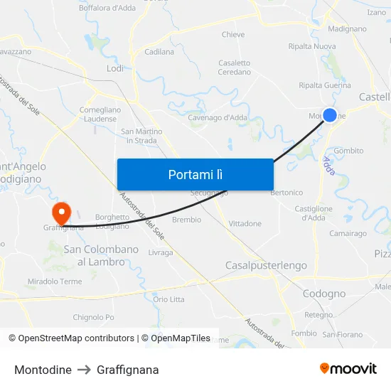 Montodine to Graffignana map