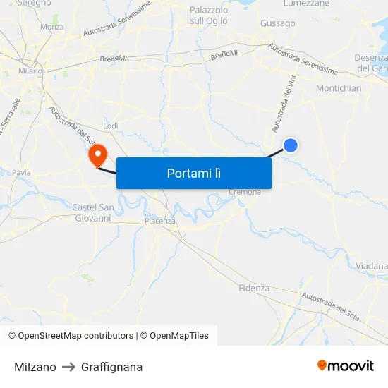 Milzano to Graffignana map
