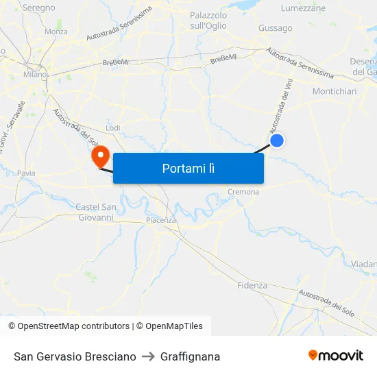 San Gervasio Bresciano to Graffignana map