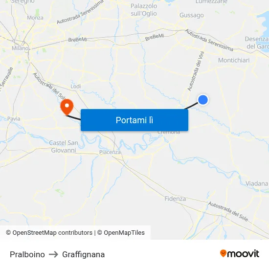 Pralboino to Graffignana map