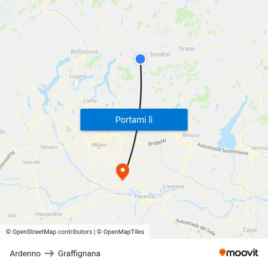Ardenno to Graffignana map