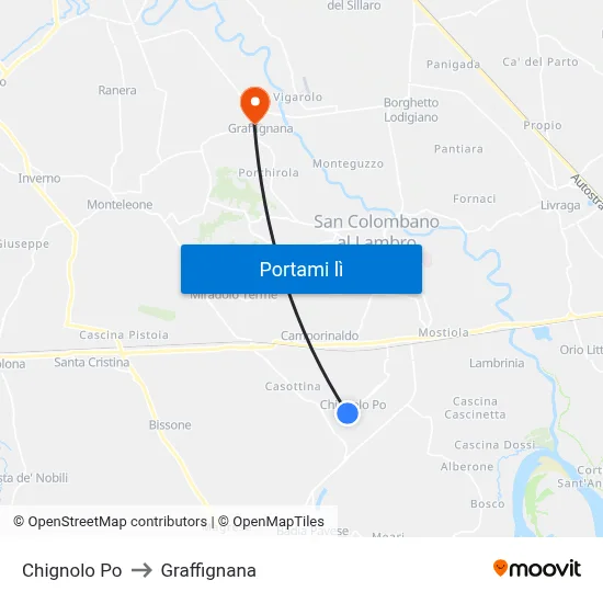 Chignolo Po to Graffignana map