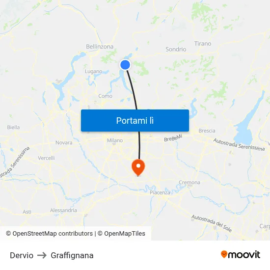 Dervio to Graffignana map