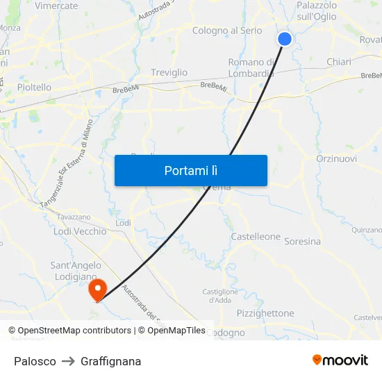 Palosco to Graffignana map
