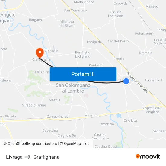 Livraga to Graffignana map