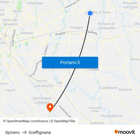 Spirano to Graffignana map