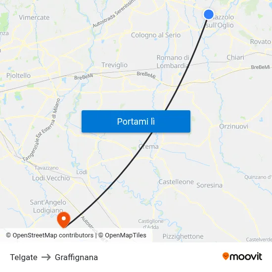 Telgate to Graffignana map