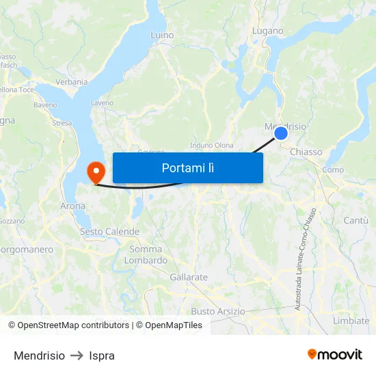Mendrisio to Ispra map