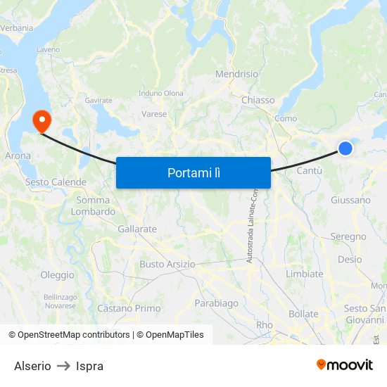 Alserio to Ispra map