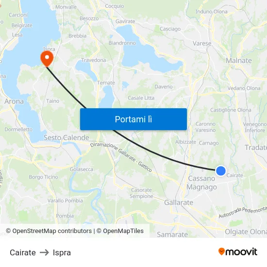 Cairate to Ispra map