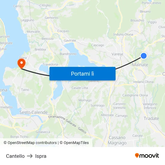 Cantello to Ispra map