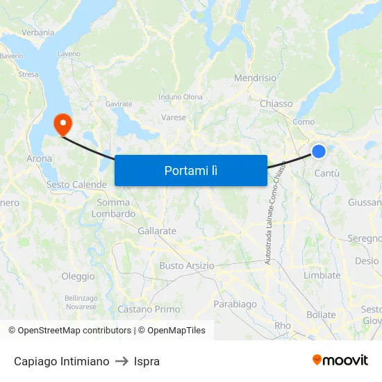 Capiago Intimiano to Ispra map