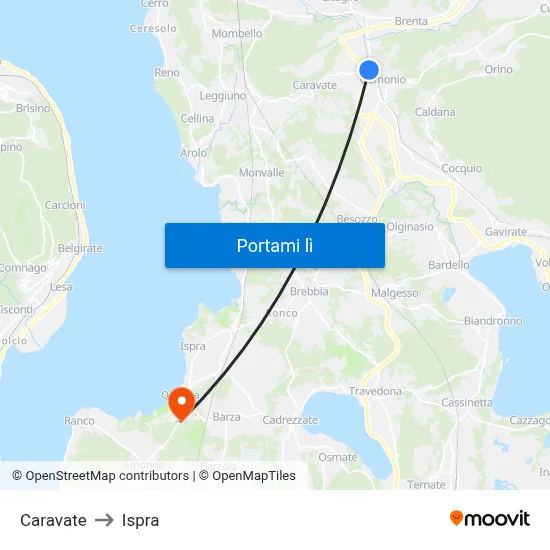 Caravate to Ispra map