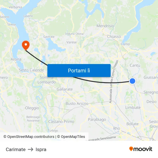Carimate to Ispra map