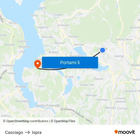 Casciago to Ispra map