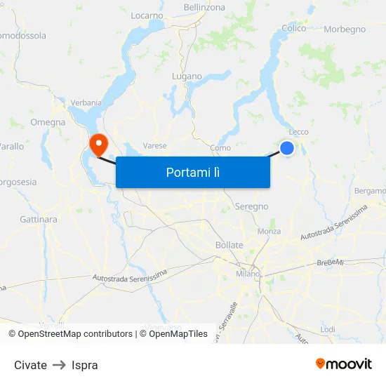 Civate to Ispra map