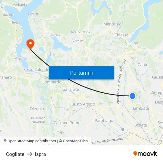 Cogliate to Ispra map