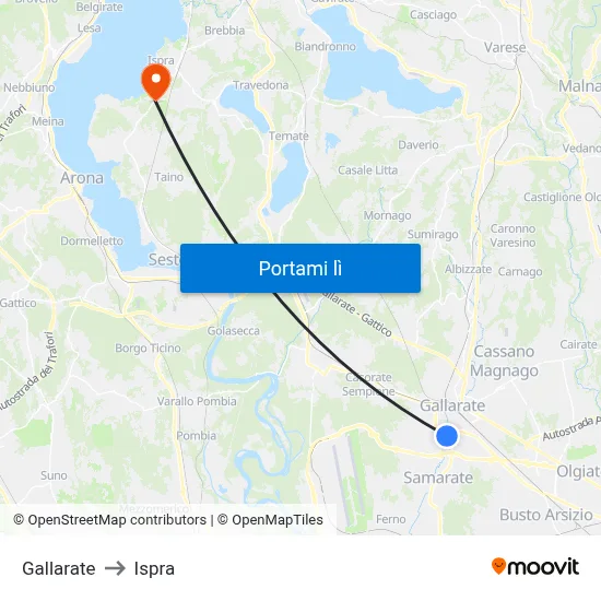 Gallarate to Ispra map