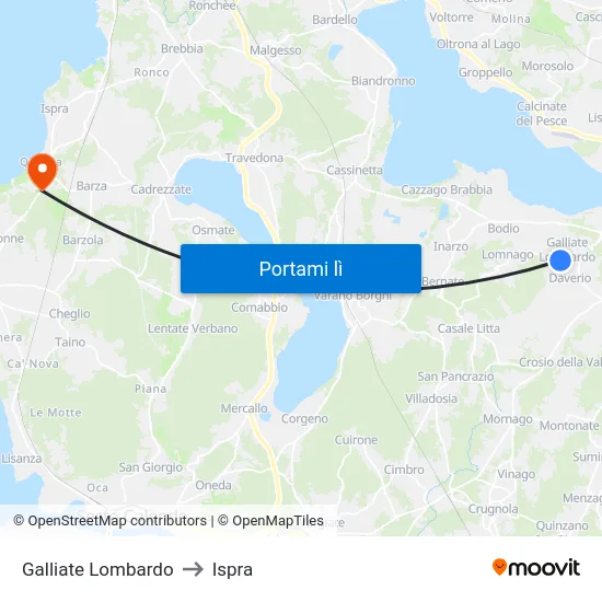 Galliate Lombardo to Ispra map