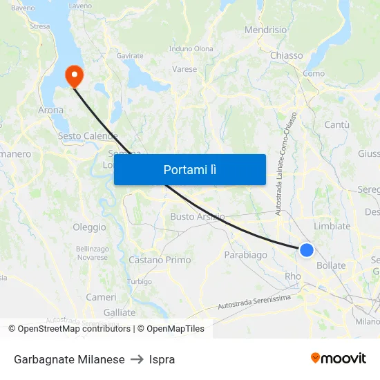 Garbagnate Milanese to Ispra map