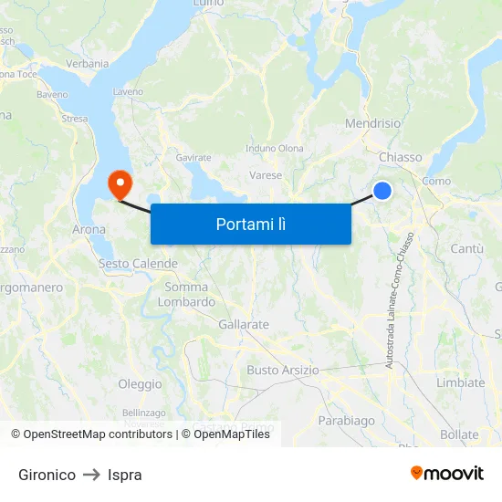 Gironico to Ispra map