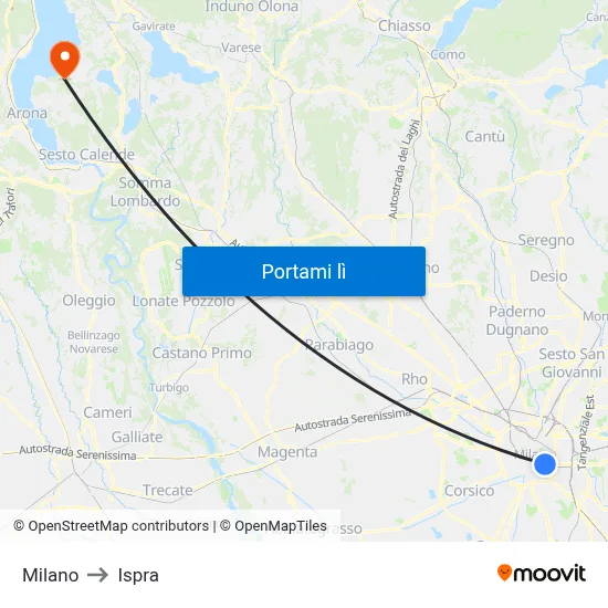 Milano to Ispra map