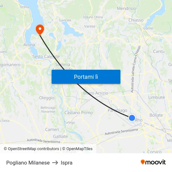 Pogliano Milanese to Ispra map