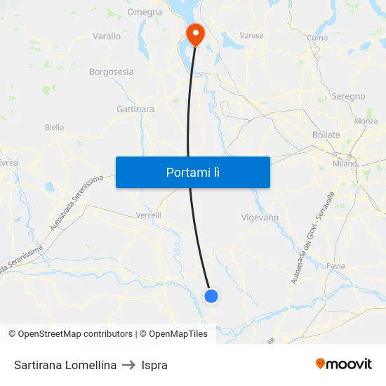 Sartirana Lomellina to Ispra map