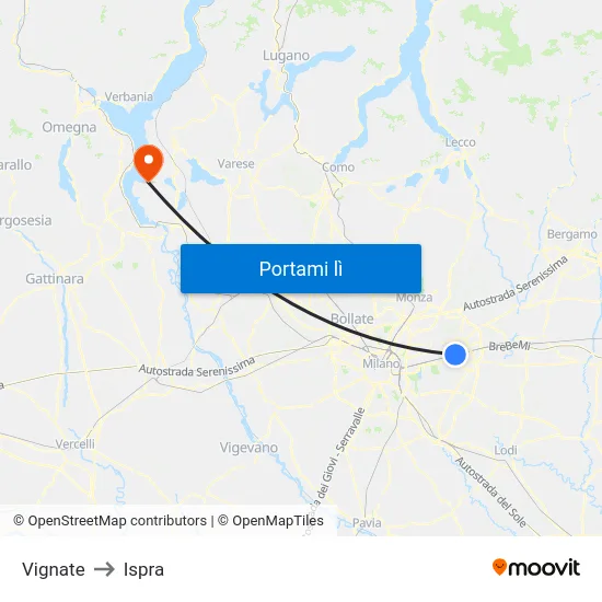 Vignate to Ispra map