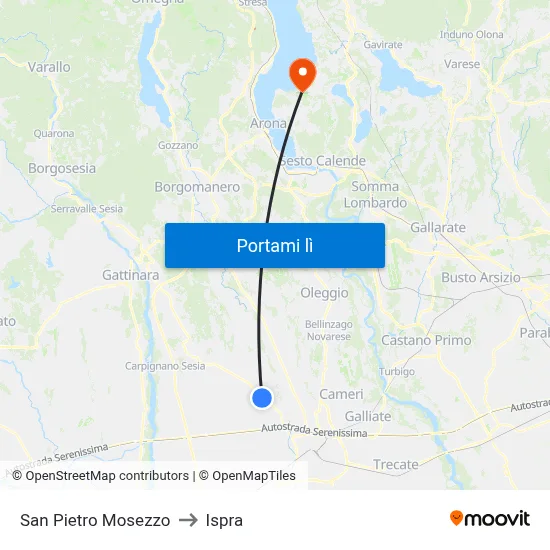 San Pietro Mosezzo to Ispra map