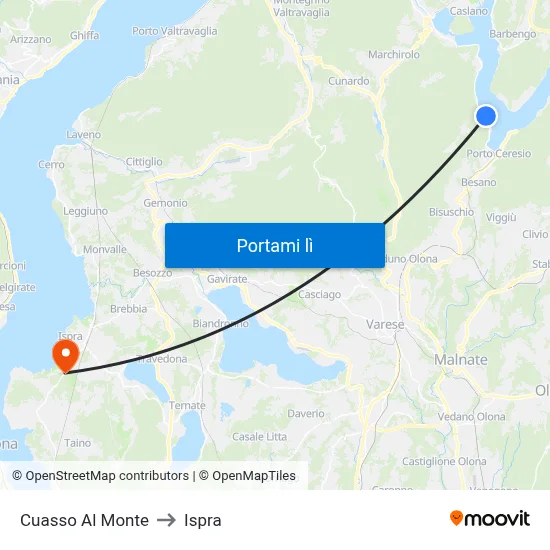 Cuasso Al Monte to Ispra map