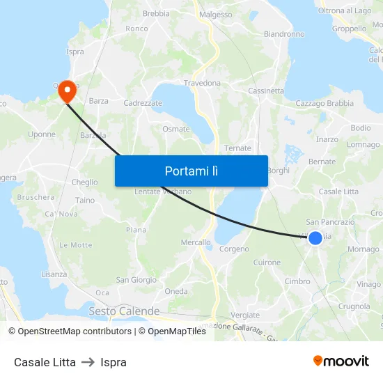 Casale Litta to Ispra map