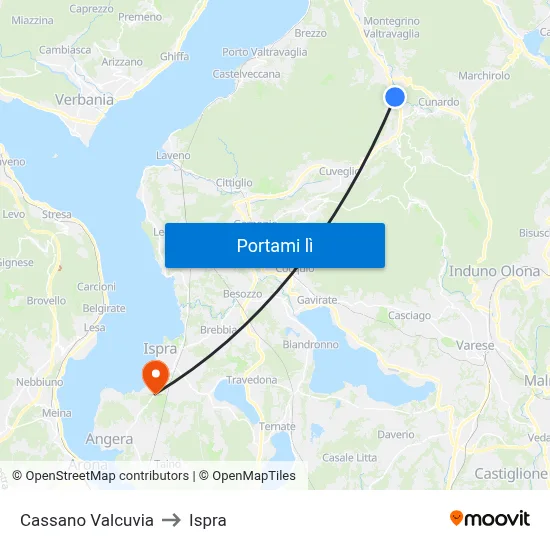 Cassano Valcuvia to Ispra map