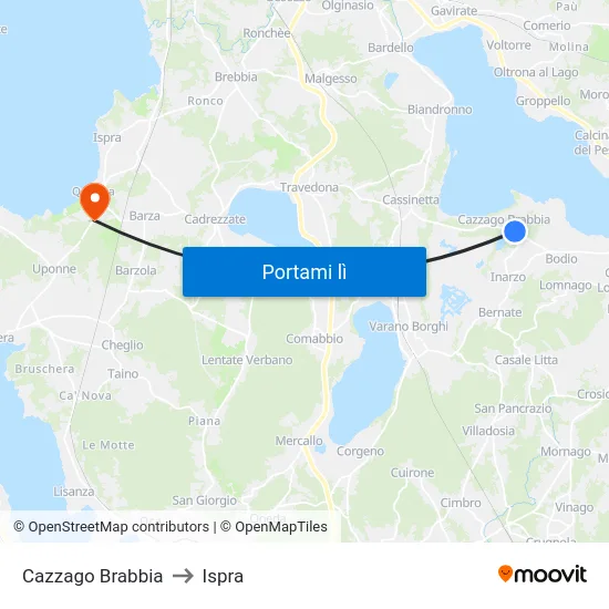 Cazzago Brabbia to Ispra map