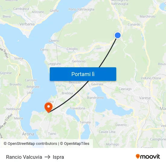 Rancio Valcuvia to Ispra map