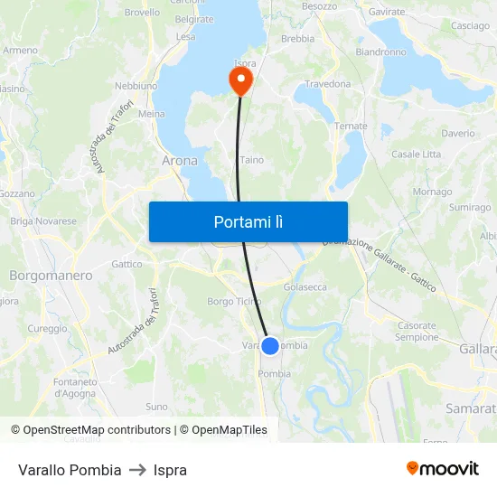 Varallo Pombia to Ispra map