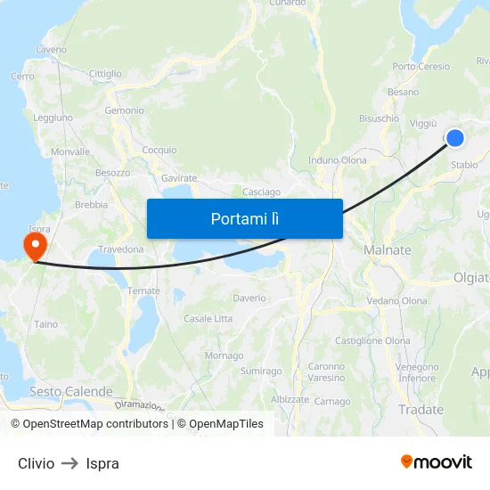 Clivio to Ispra map