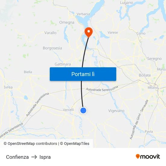 Confienza to Ispra map