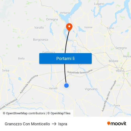 Granozzo Con Monticello to Ispra map