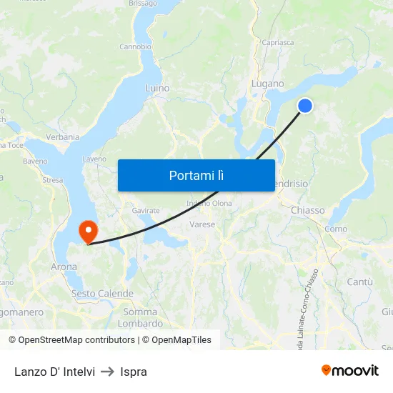 Lanzo D' Intelvi to Ispra map
